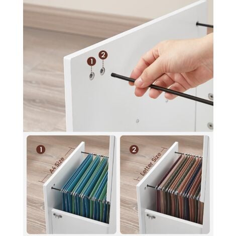 VASAGLE Caisson de Bureau Mobile, avec Serrure, 2 Tiroirs, Système de Blocage des roulettes, Rails de Suspension Réglables, Blanc par SONGMICS LCD027W46