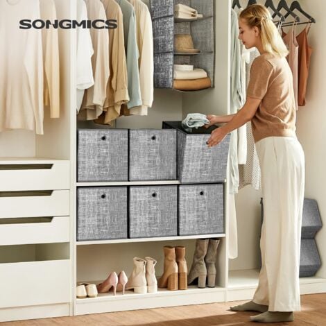 Boîtes de rangement pliables, lot de 6, Cubes, Bacs, Paniers, Coffres, en tissu non-tissé, 30 x 30 x 30 cm, pour jouets, vêtements, Gris Chiné RFB02LG-3