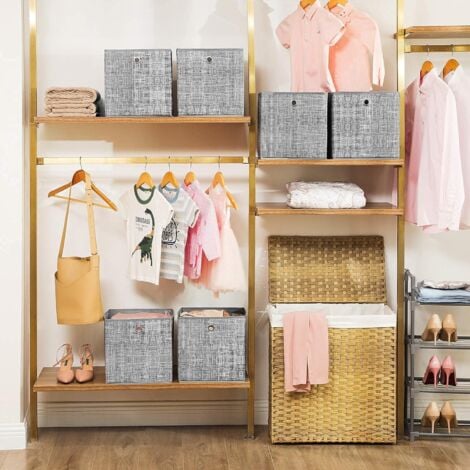 Boîtes de rangement pliables, lot de 6, Cubes, Bacs, Paniers, Coffres, en tissu non-tissé, 30 x 30 x 30 cm, pour jouets, vêtements, Gris Chiné RFB02LG-3