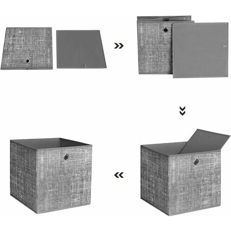 Boîtes de rangement pliables, lot de 6, Cubes, Bacs, Paniers, Coffres, en tissu non-tissé, 30 x 30 x 30 cm, pour jouets, vêtements, Gris Chiné RFB02LG-3