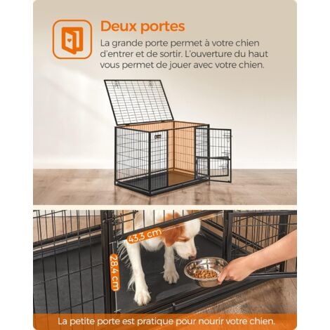 Feandrea Cage pour Chien Lourd, pour Chiens de Taille Grande et Moyennet, Double Porte Amovible, Nettoyage Facile, Parc à Chiens, Noir, 107 x 70 x 74,9 cm