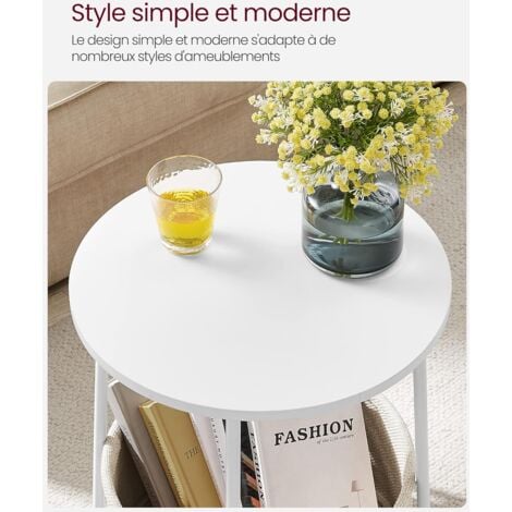 Petite Table Basse Ronde, Table d'Appoint, Bout de Canapé avec Panier en Tissu, Espace de Rangement, pour Salon, Chambre, Table de Chevet, Style Moderne, Blanc et Beige par SONGMICS LET223W10