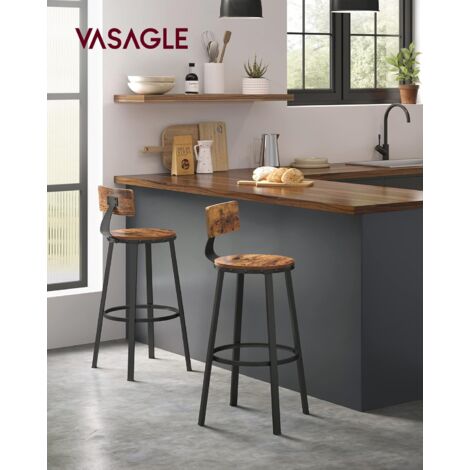 VASAGLE Lot de 4, Chaises de Bar, Tabourets Hauts, avec Dossier, Siège de Cuisine, Cadre en Acier, Montage Facile, Siège de 73,2 cm de Haut, Style Industriel, Marron