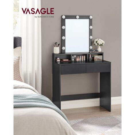 Coiffeuse Avec Miroir LED AOGLLATI - 4 Tiroirs 12 Compartiments Bois | Table Maquillage Lumière Réglable
