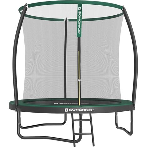Trampoline extérieur Diamètre 244cm, avec Échelle et Filet de Protection - Noir et Vert