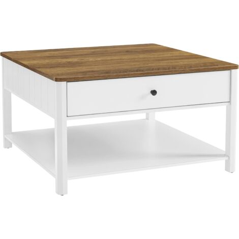 VASAGLE Table Basse, Table de Salon, Table d’Appoint, 2 Grands Tiroirs, avec Pieds, Grand Espace de Rangement, Style Marin, 80 x 80 x 45 cm, pour Salon, Brou de Noix et Blanc LCT207T14