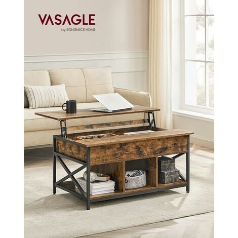 VASAGLE Table Basse, Table de Salon avec Plateau Relevable, avec Rangement  Ouvert et Compartiment Caché, Barres