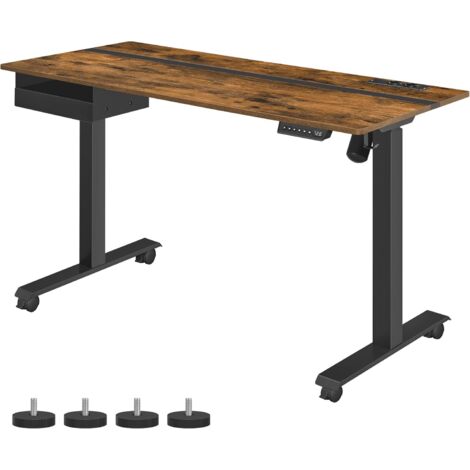 VASAGLE Bureau Électrique Réglable en Hauteur, Bureau Assis-Debout, Surface 60 x 140 cm, Réglable en Continu, Fonction Mémoire de 4 Hauteurs, Marron Rustique et Noir LSD114X01