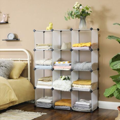 SONGMICS Meuble de Rangement, Bibliothèque, Unité de Stockage, Cubes en Plastique à Emboîtement, Facile à Assembler, pour Salon, Chambre, Placard, Bureau, Maillet en Caoutchouc Inclus, Blanc LPC34L (1/5)