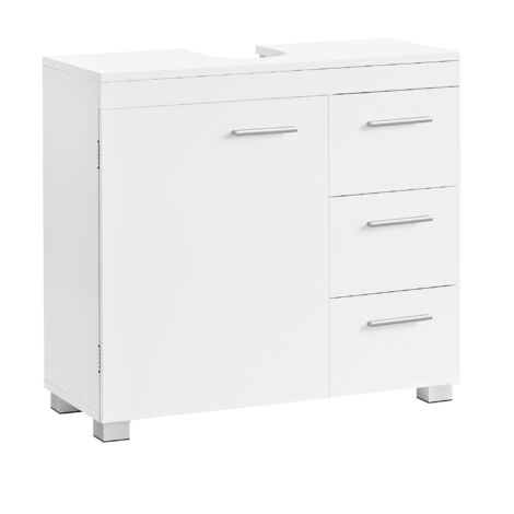 Vasagle – Meuble sous vasque blanc 70 x 30 x 64 cm – 3 tiroirs et 2 compartiments – Panneau MDF haute qualité – Capacité 91 kg
