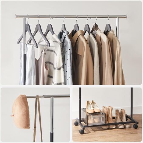 Drumm Portant à Vêtements Mobile Avec Roulettes Et Étagère Chaussures - Hauteur Réglable