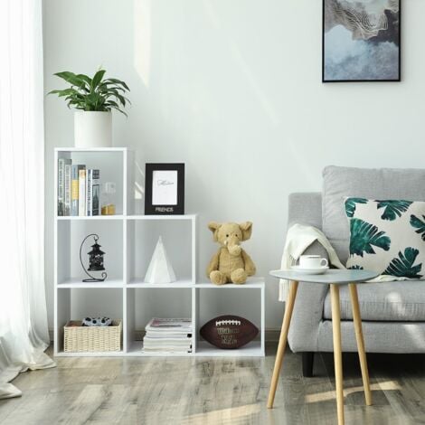 VASAGLE Bibliothèque, Étagère Escalier, Cloison Séparateur, Meuble de Rangement, 6 Compartiments, pour Bureau, Salon, Chambre, Blanc par SONGMICS LBC63WT