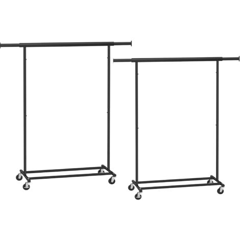 Songmics – Portant à vêtements avec roulettes – Tringle télescopique extensible 92-132 cm – Capacité de charge 90 kg – Acier noir – Lot de 2