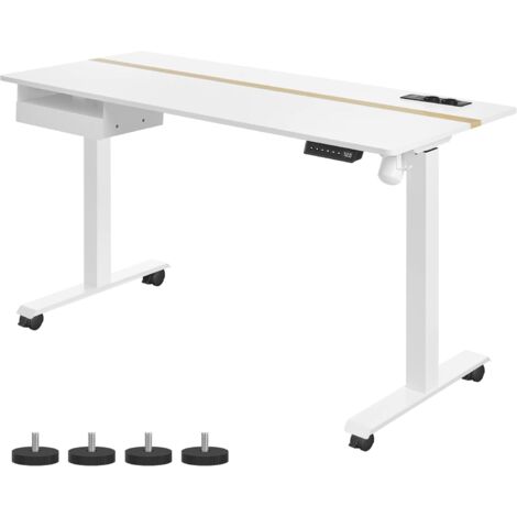 VASAGLE Bureau Électrique Réglable en Hauteur, Bureau Assis-Debout, Surface 60 x 140 cm, Réglable en Continu, Fonction Mémoire de 4 Hauteurs, Blanc LSD114W01