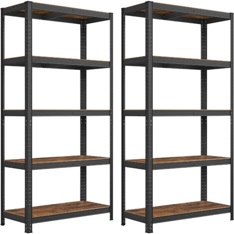 Songmics – Lot de 2 rayonnages 5 niveaux 180 x 90 x 40 cm – Charge lourde jusqu'à 175 kg par niveau – Structure en acier renforcé – Marron rustique et noir