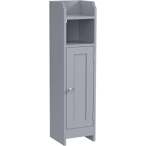 Meuble D'angle Pour Salle De Bain BEWISHOME - Armoire étroite Avec Porte, Tiroir Et étagères, Style Rustique, Blanc