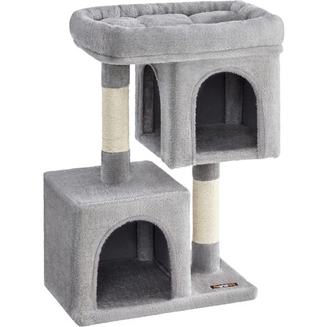 Feandrea Arbre à Chat, Tour de Jeux 74 cm, M, Maison pour Chats Jusqu’à 5 kg, Grande Plate-Forme, 2 Niches, Griffoir, Gris Clair (1/5)