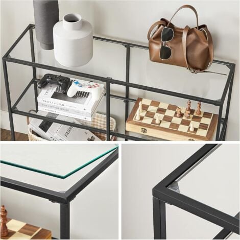 VASAGLE Table Console, Meuble d’Entrée, Étagère à 3 Niveaux, en Verre Trempé, 100 x 30 x 73 cm, Cadre en Métal, Style Moderne, pour Entrée, Salon, Chambre, Noir par SONGMICS