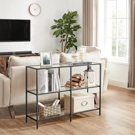 VASAGLE Table Console, Meuble d’Entrée, Étagère à 3 Niveaux, en Verre Trempé, 100 x 30 x 73 cm, Cadre en Métal, Style Moderne, pour Entrée, Salon, Chambre, Noir par SONGMICS