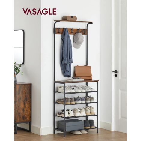Meuble D'entrée Industriel Avec Banc Et Rangement Chaussures - Porte-manteaux, Style Rustique Brun
