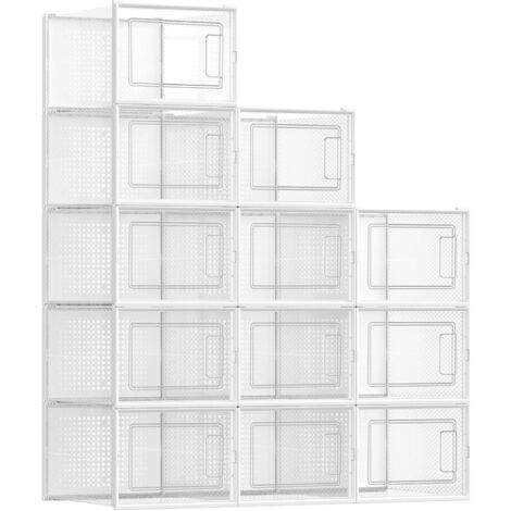Songmics – Boîtes à chaussures transparentes et blanches – Lot de 12 – Empilables pour pointure jusqu'à 46 – Dimensions 35x25x18,5 cm – LSP12MWT (1/5)