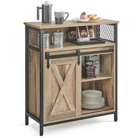Vasagle – Buffet en bois aggloméré et acier 70 x 30 x 80 cm – Étagère réglable et compartiment ouvert – Style campagnard marron et noir