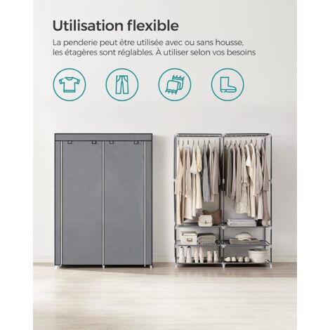Armoire Tissu SONGMICS 176cm - 2 Tringles + 4 Pochettes - Rangement Portable Pour Chambre/Salon - Noir