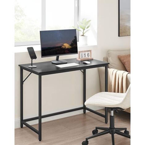 Bureau D'ordinateur 120x60 Cm - Bois Massif, Cadre Acier, Vintage Noir, Pour Enfant Et Bureau Maison