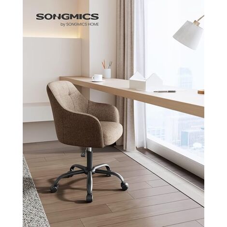 Chaise de Bureau, Fauteuil Ergonomique, Siège Pivotant, Réglable en Hauteur, Capacité de Charge 110 kg, Cadre en Acier, Tissu en Coton-Lin Respirant, pour Bureau, Chambre, Marron OBG019K01