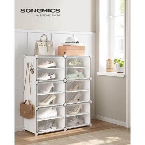 Rangement Chaussures 6 Compartiments, Étagère de Rangement Modulable, Compartiment de 30 x 40 x 30 cm, avec Porte, Cadre en Acier, Panneaux en Plastique, Blanc (1/5)