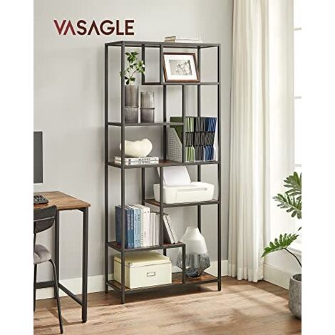 VASAGLE Étagère De Rangement 6 Niveaux Zigzag 30x80x180cm Marron Rustique Noir - Bibliothèque Design