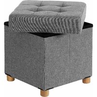 Songmics – Tabouret repose-pieds avec coffre de rangement – Couvercle capitonné – Pieds en bois massif – Dimensions 38 x 38 x 40 cm – Capacité 300 kg