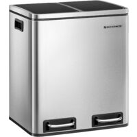 Songmics – Poubelle à pédale 2 compartiments 2 x 15L – Acier argent et noir – Couvercles à fermeture douce – Seaux intérieurs amovibles