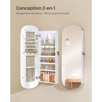 Songmics – Armoire à bijoux miroir mural avec LED et serrure – Compartiments pour boucles d’oreilles et colliers – Surface blanche et doublure en velours gris beige – Hauteur 108 cm
