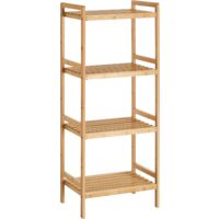 Étagère en bambou à 4 niveaux, Meuble de rangement pour salle de bain, Bibliothèque, 45 x 31,5 x 111 cm, pour salon, chambre, balcon, Couleur Boisée