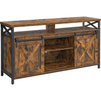 Vasagle – Meuble TV 40 x 147 x 76 cm – Support jusqu’à 65 pouces – Étagères réglables – Cadre en métal marron rustique et noir – Trous passe-câbles