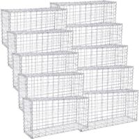 Lot de 10 Gabions pour Pierre SONGMICS - GGB053 - Argent - 100 x 50 x 30cm - Cage en Métal - Panier à Pierre - Décoration de Jardin