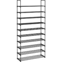 Songmics – Étagère à chaussures 10 niveaux – Rangement en métal noir – Dimensions 30 x 94 x 206 cm – Capacité de charge 4 kg par niveau – Gain de place