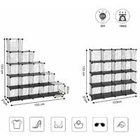 16 Cubes de Rangement en Treillis Metallique, Placard, Armoire avec Étageres Modulaires, Noir LPI44H - Noir