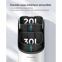 Poubelle Cuisine Double SONGMICS 50L (30L+20L) - Poubelle Mince à Pédale Couvercles Ailes Noir Argent LTB570B02