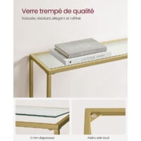 Table Console VASAGLE Verre Trempé 180cm - Doré Transparent - Entrée Salon - Pieds Réglables