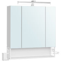 Vasagle – Armoire murale de salle de bain 3 portes avec miroir – Multiprise intégrée – Panier suspendu et support pour sèche-cheveux – Blanc nuage – 16,5 x 70 x 75 cm