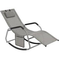 Songmics – Fauteuil à bascule ergonomique – Cadre en acier galvanisé – Tissu Oxford respirant – Appui-tête réglable – Dimensions 151 x 56 x 90 cm – Gris tourterelle