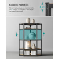 SONGMICS Étagère D'Angle 5 Niveaux - Acier Et MDF - Charge 875 Kg - Noir/Beige 70x70x180 Cm - Pour Garage Ou Entrepôt