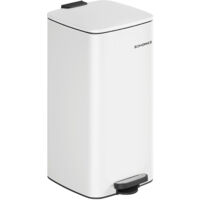 Songmics – Poubelle à pédale 30 L en acier – Seau intérieur avec poignées – Fermeture douce et maintien ouvert – Antidérapante – Blanc