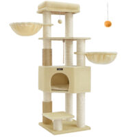 Feandrea – Arbre à chat grand et stable 50 x 50 x 160 cm – Tapis chaud, poteaux à griffer en sisal, hamacs, auto-toiletteurs – Beige sable