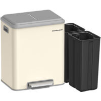 Poubelle de Cuisine, 2 x 15 L Poubelle Double pour le Recyclage et les Déchets Ménagers, Benne à Ordures, Seaux Intérieurs, Acier, Fermeture Douce, Pédale, Beige