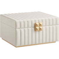 SONGMICS HOME ANAH Collection - Boîte à Bijoux à 2 Étages avec Miroir, Organiseur, Plateau Amovible, Surface PU avec Coutures, Effet Suspendu, 21,5 x 24 x 13,5 cm, Idée Cadeau, Blanc Nuage