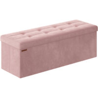 Songmics – Banc de rangement pouf en velours – Couvercle avec 2 boîtes – Séparateur amovible – 38 x 110 x 38 cm – Capacité 300 kg – Rose bonbon
