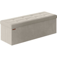 Songmics – Banc de rangement pouf en velours avec couvercle – 2 boîtes de rangement – Séparateur amovible – 38 x 110 x 38 cm – Capacité 300 kg – Blanc crème